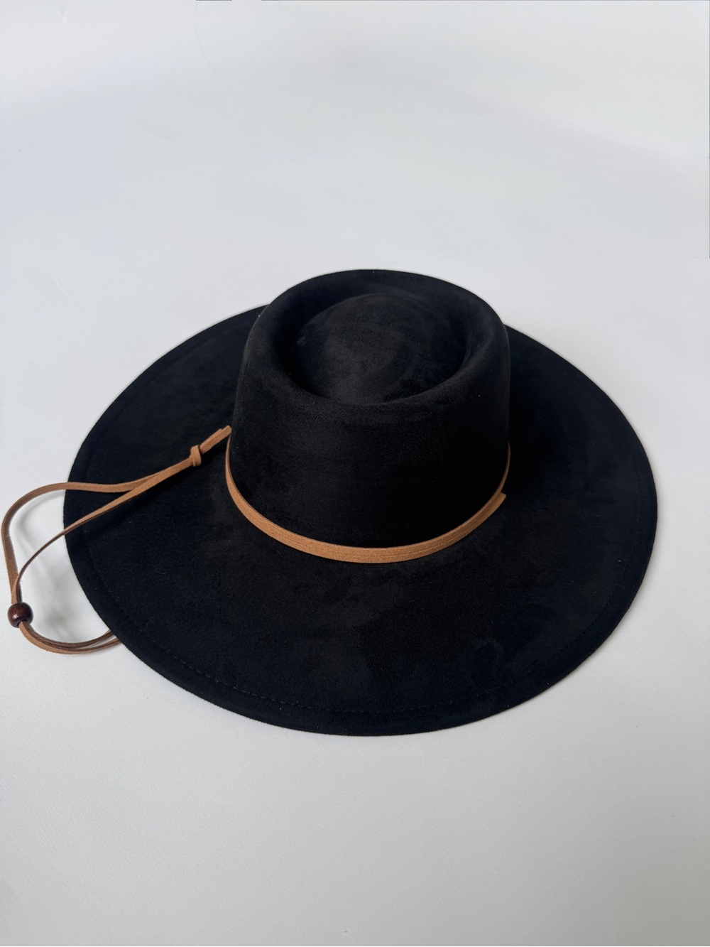 Black Wide Brim Western Fedora Hat with Chin Strap